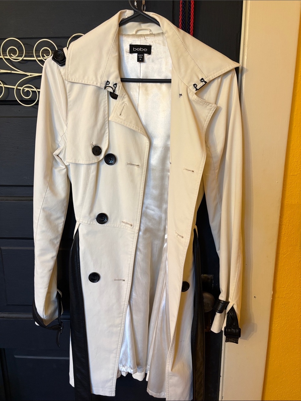 bebe Cream Trench Coat with Black Trim
